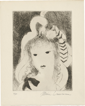 Lot 7270, Auction  116, Laurencin, Marie, Frauenporträt mit schwarzer Haarschleife (Tête de femme au nœud noir)