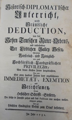 Lot 95, Auction  117, Feder, Johann Heinrich, Historisch-Diplomatischer Unterricht von des Teutschen Ritter-Ordens