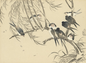 Lot 310, Auction  117, Nohon no Robin, Japanische Rotkehlchen auf winterlichen Zweigen