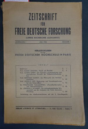 Lot 390, Auction  117, Zeitschrift für freie deutsche Forschung, Hrsg.von der Freien Deutschen Hochschule in Paris, 3 Ausgaben (alles)