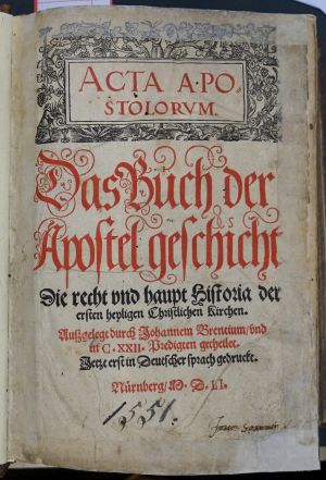 Lot 1089, Auction  117, Brenz, Johannes, Acta Apostolorum. Das Buch der Apostel geschicht. 