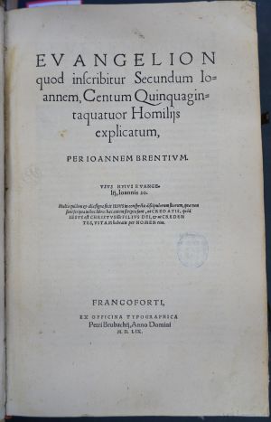 Lot 1090, Auction  117, Brenz, Johannes, Evangelion quod inscribitur secundum Joannem