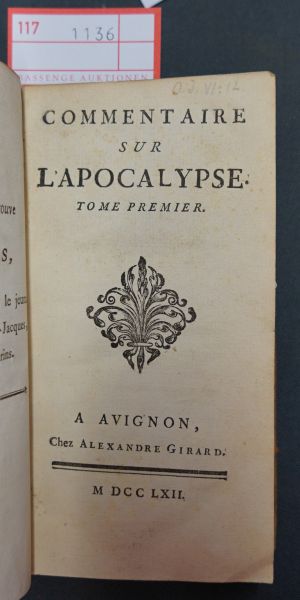 Lot 1136, Auction  117, Joubert, François, Commentaire sur lapocalypse