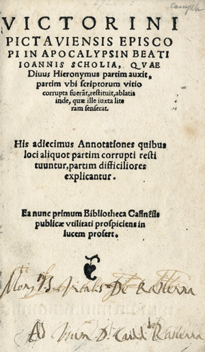 Lot 1172, Auction  117, Victorinus von Pettau, In Apocalypsin beati Ioannis scholia