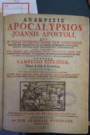 Lot 1176, Auction  117, Vitringa, Campegius, Anakrisis Apocalypsios Joannis Apostoli 