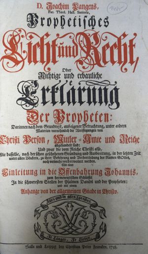 Lot 1241, Auction  117, Lange, Joachim, Prophetisches Licht und Recht 