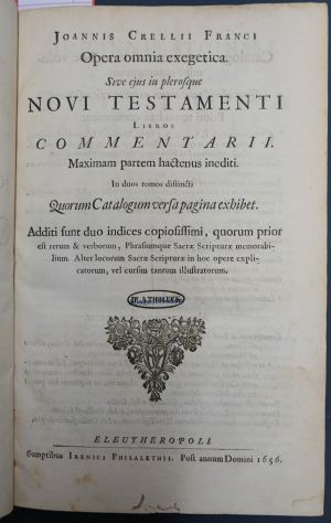 Lot 1275, Auction  117, Crell, Johann, Opera omnia exegetica