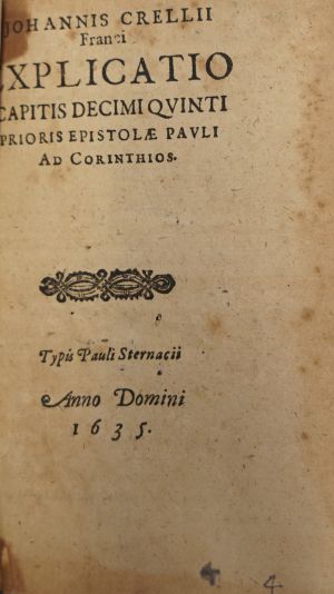 Lot 1373, Auction  117, Crell, Johannes, Explicatio capitis decimi quinti prioris Epistolae Pauli ad Corinthios