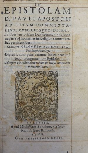 Lot 1377, Auction  117, Espence, Claude d'., In epistolam d. Pauli apostoli ad titum commentarius