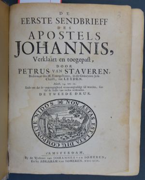 Lot 1426, Auction  117, Staveren, Petrus van, De eerste Sendbrieff des Apostels Johannis 