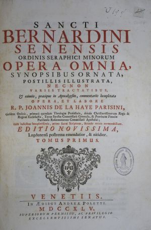 Lot 1450, Auction  117, Bernhardinus von Siena, Opera omnia