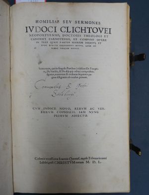 Lot 1488, Auction  117, Clichtoveus, Judocus, Homiliae seu sermones ex confuso opere in tres quasi partes seorsim digesti
