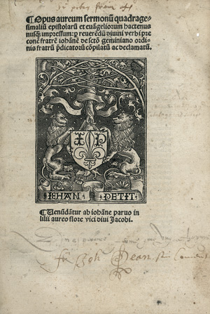 Lot 1493, Auction  117, Giovanni di San Geminiano, Opus aureum sermonum quadragesimalium. 1511