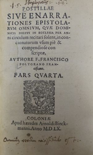 Lot 1520, Auction  117, Polygranus, Franz, Postillae sive enarrationes epistolarum omnium