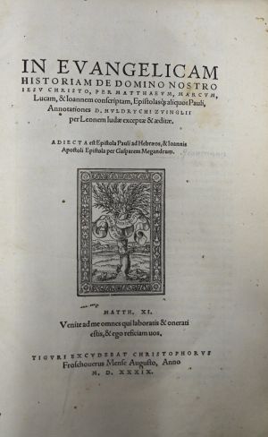 Lot 1537, Auction  117, Zwingli, Ulrich, In evangelicam historiam de domino nostro. 