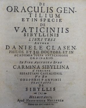 Lot 1547, Auction  117, Clasen, Daniel, De oraculis gentilium et in specie de Vaticiniis Sibyllinis libri tres + Beiband