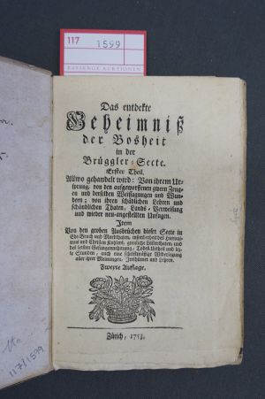 Lot 1599, Auction  117, Kyburz, Abraham, Das entdeckte Geheimniß der Bosheit in der Brüggler Secte