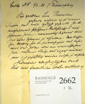 Lot 2662, Auction  117, Liebermann, Max, Brief 1920