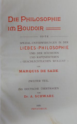 Lot 3496, Auction  117, Sade, D. A. F. de, Philosophie im Boudoir