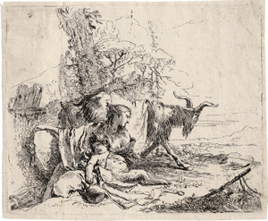 Lot 5308, Auction  117, Tiepolo, Giovanni Battista, Nymphe mit kleinem Satyr  und zwei Ziegen
