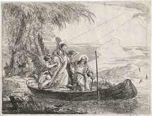 Lot 5309, Auction  117, Tiepolo, Giovanni Domenico, Die Hl. Familie besteigt einen Kahn, begleitet von Engeln
