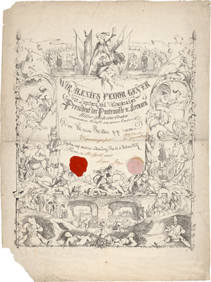 Lot 5332, Auction  117, Deutsch, 1843. Cervaro-Diplom für den Künstler „Kannengiesser“.