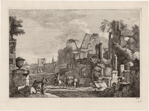 Lot 5505, Auction  117, Fossati, David Antonio, Straße mit antiken Ruinen; Berglandschaft mit Castello