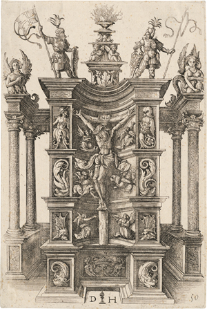 Lot 5549, Auction  117, Hopfer, Daniel, Christus am Kreuz in einerm dekorativen Altarnische