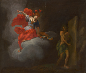 Lot 6023, Auction  117, Deutsch, 18. Jh. Pallas Athena auf Wolken thronend vertreibt den Neid