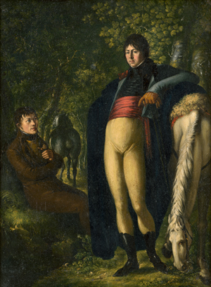 Lot 6045, Auction  117, Deutsch, um 1815. Zwei Kavaliere mit Pferden im Wald