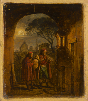 Lot 6056, Auction  117, Catel, Franz Ludwig, Zwei Pifferari in einer Mondnacht, im Hintergrund die Silhouette des Petersdoms