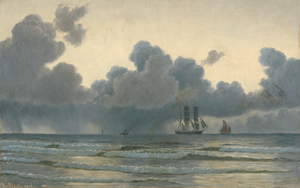 Lot 6095, Auction  117, Blache, Christian Vigilius, Küstenlandschaft mit Gewitterwolken und Segelschiffen