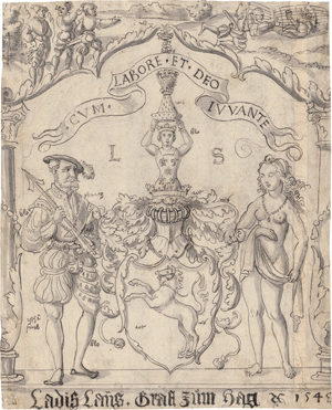 Lot 6535, Auction  117, Süddeutsch, 1548. Entwurf für die Wappenscheibe des Ladislaus von Fraunberg, Reichsgraf zu Haag