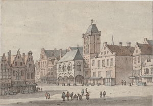 Lot 6552, Auction  117, Niederländisch, 17. Jh. . Blick auf den Dam in Amsterdam mit dem alten Rathaus