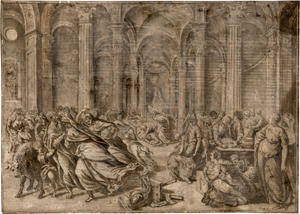 Lot 6555, Auction  117, Groeningen, Gerard de - zugeschrieben, Christus die Händler aus dem Tempel vertreibend