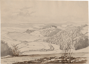Lot 6655, Auction  117, Faber, Karl Gottfried Traugott, Weite Landschaft mit Blick auf Bärenstein mit dem Schloss im östlichen Erzgebirge