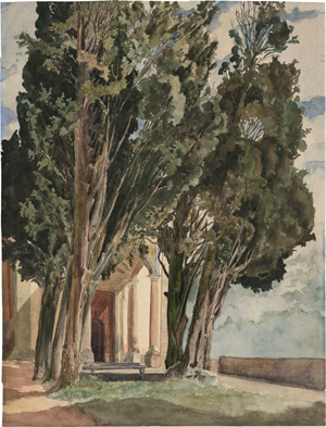 Lot 6698, Auction  117, Kanoldt, Edmund Friedrich, Zypressen vor einer kleinen Kapelle bei Tivoli