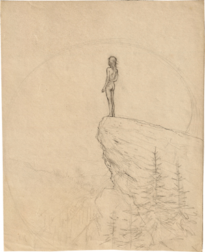 Lot 6799, Auction  117, Fidus, "Über dem Wald": Mädchen auf einem Felsvorsprung. 