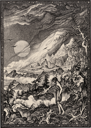 Lot 6809, Auction  117, Wöhler, Hermann, Phantastische Landschaft mit Wolkenschwaden, im Vordergrund ein Eremit