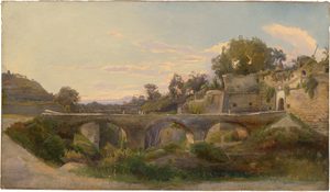 Lot 6922, Auction  117, Deutsch, 19. Jh. Südliche Landschaft mit Kastellruine und Bogenbrücke