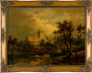 Lot 6967, Auction  117, Niederländisch, 19. Jh. Schlossruine an einem Fluss mit Hirtin