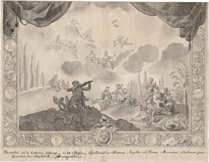 Lot 6969, Auction  117, Österreichisch, 18. Jh. Theaterentwurf mit Hercules die Hydra erschlagend