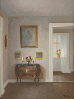 Lot 7036, Auction  117, Birksö, Carl, Interieur mit Kommode und Gemälden