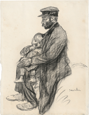 Lot 8519, Auction  117, Steinlen, Théophile Alexandre, Sitzender Mann im Profil mit Kleinkind auf dem Schoß