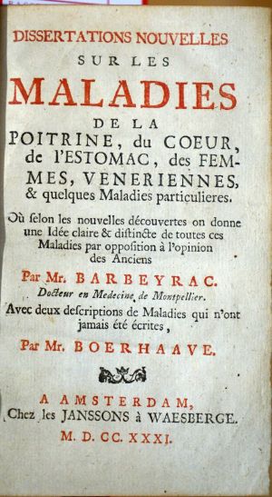 Lot 302, Auction  118, Barbeyrac, Charles de, Dissertations nouvelles sur les maladies de la poitrine