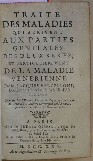 Lot 344, Auction  118, Vercellone, Jacopo, Traité des maladies qui arrivent aux parties génitales des deux sexes