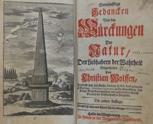 Lot 380, Auction  118, Wolff, Christian, Vernünfftige Gedancken von den Würckungen der Natur