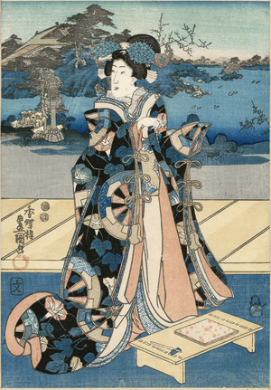 Lot 447, Auction  118, Kunisada, Utagawa, Bijin-ga. Darstellung einer reichen jungen Japanerin in ihrem Garten