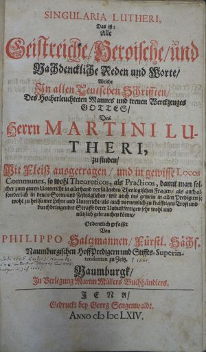 Lot 1114, Auction  118, Luther, Martin, Singularia Lutheri (mit drei Leichenpredigten)