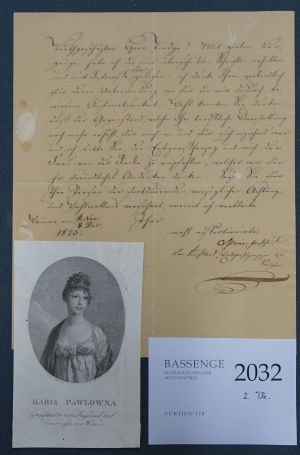 Lot 2032, Auction  118, Maria Pawlowna, Großherzogin von Sachsen-Weimar, Brief 1823 an C. A. Tiedge